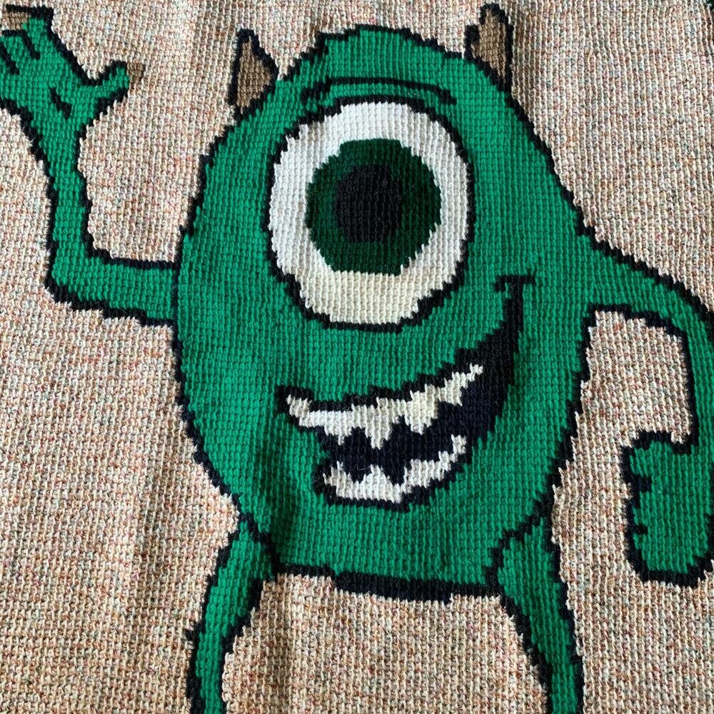 Handmade Crocheted Mike Wazowski Monsters Inc. Blanket/Throw 34" x 44" - Picture 2 of 4